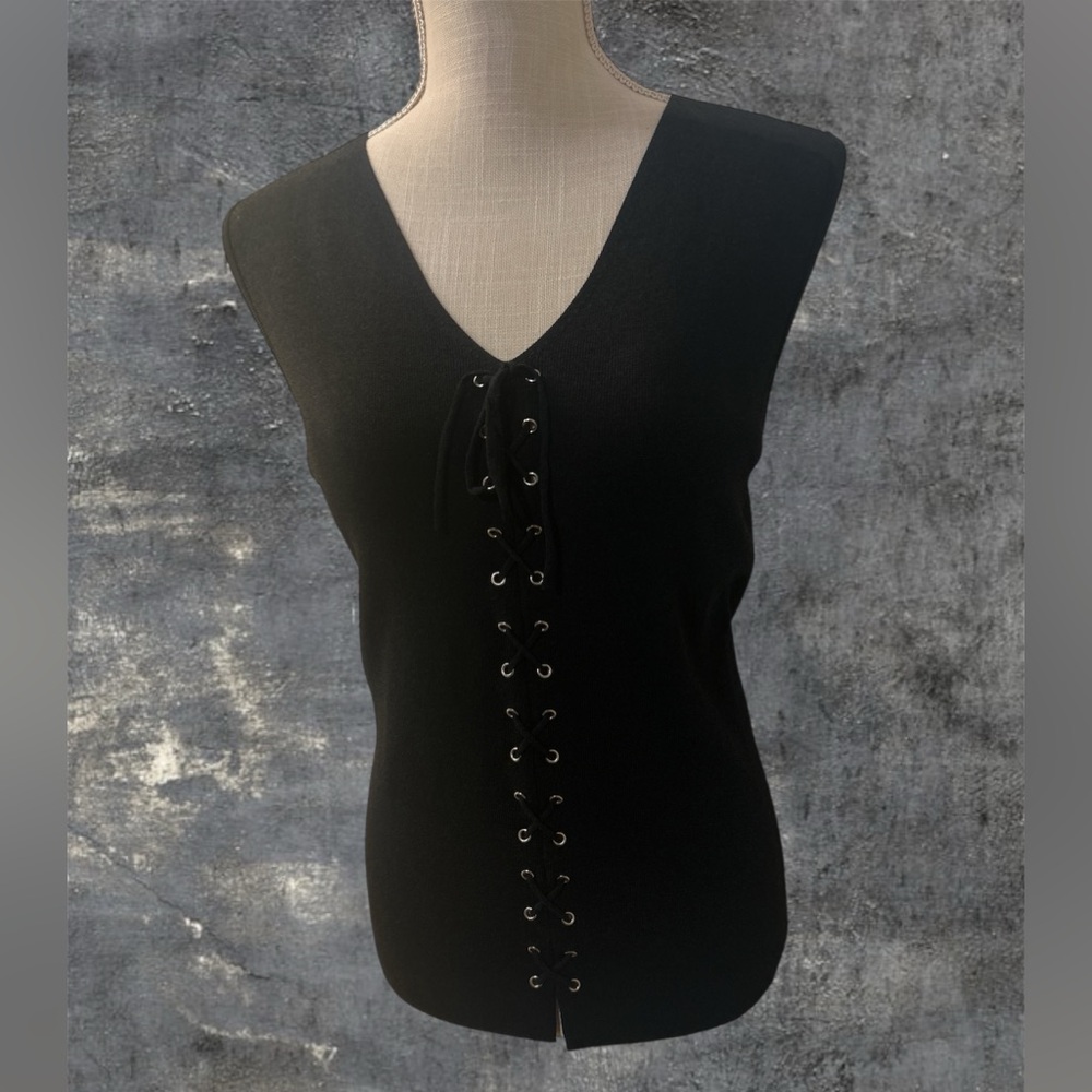 🥀Chico’s Design Vintage Sexy Lace-up V-neck Stretchy Plus Size Top Sz3